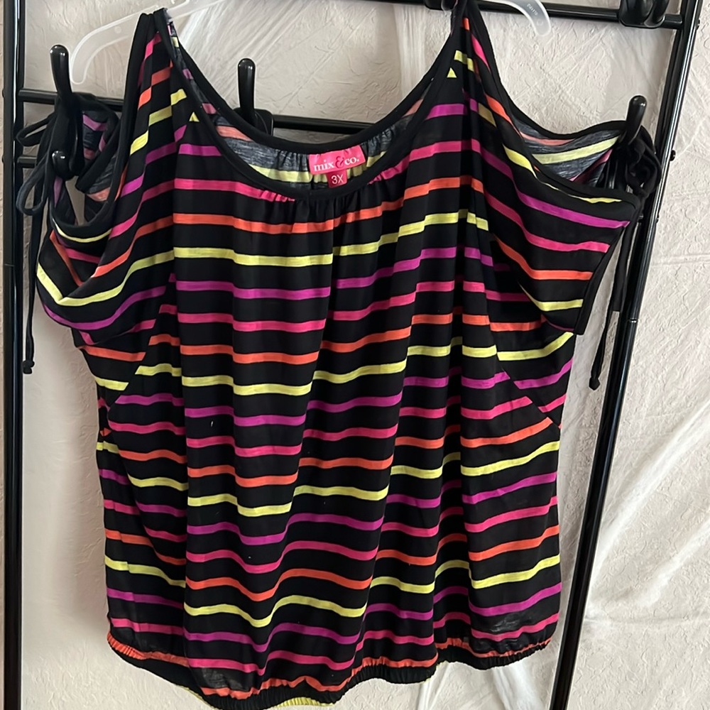 Mix & Co 3X Striped Tie Arm Blouse
